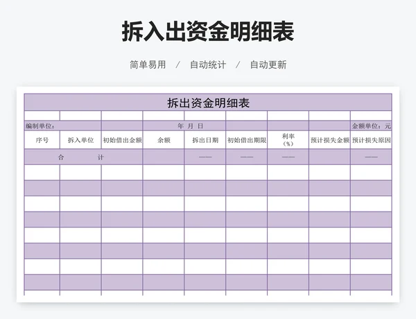 拆入出资金明细表