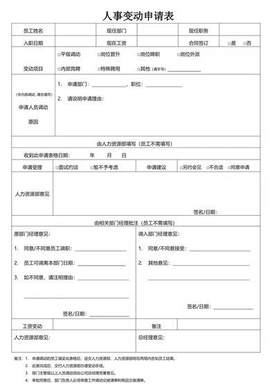 人事变动申请表实用