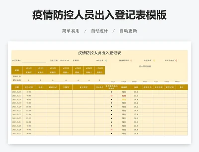 疫情防控人员出入登记表模版