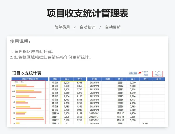项目收支统计管理表