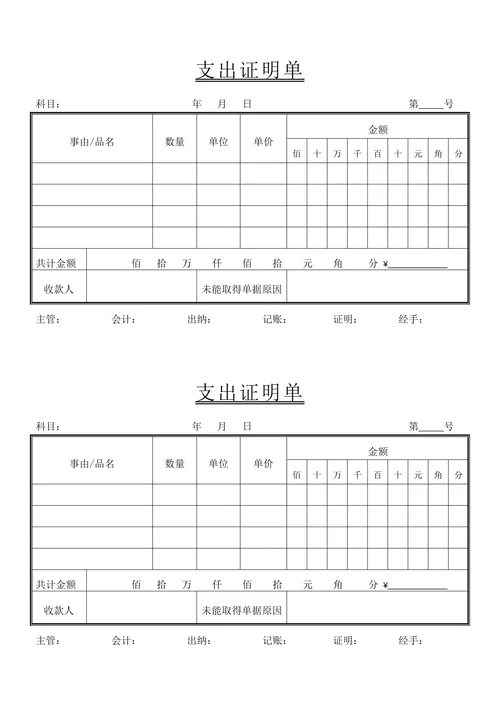 支出证明单财务出纳