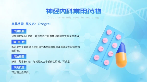 蓝色简约展板风神经内科常用药解析培训PPT课件