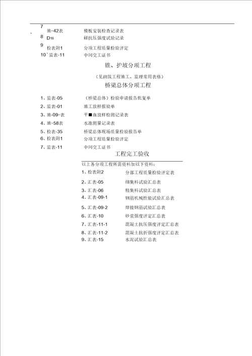 最新版桥梁工程施工、监理常用表格