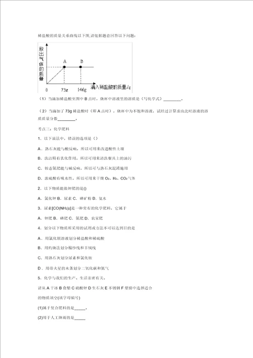 2020中考复习化学重点知识专题训练专题十五：盐和化肥
