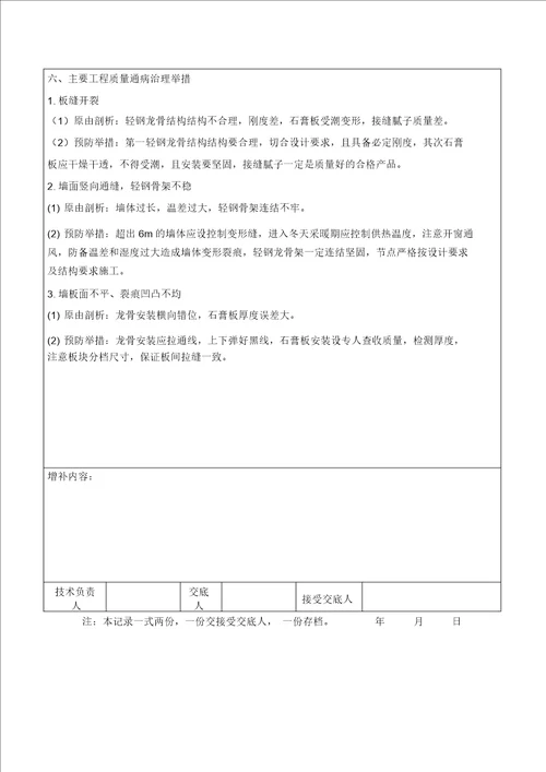 完整word版隔墙技术交底记录