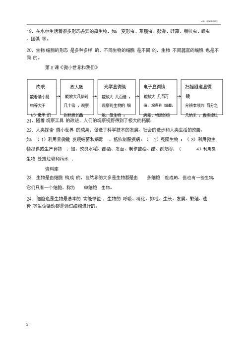 六下科学第一单元知识点