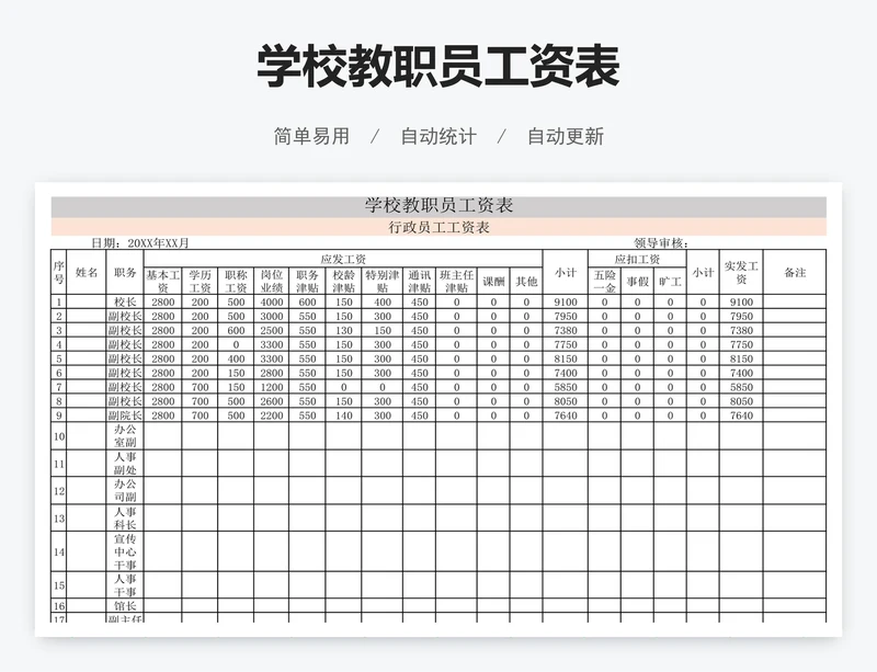 学校教职员工资表