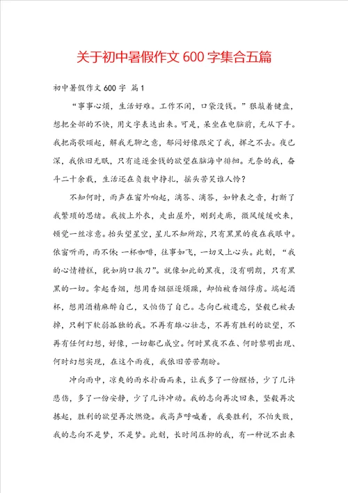 关于初中暑假作文600字集合五篇