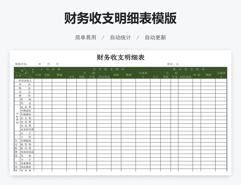 财务收支明细表模版