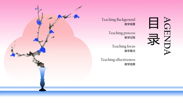粉蓝色新中式水墨梅花教育课件PPT模板