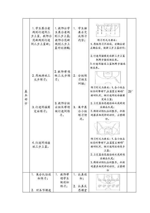 篮球新规则行进间单手低手上篮教学设计