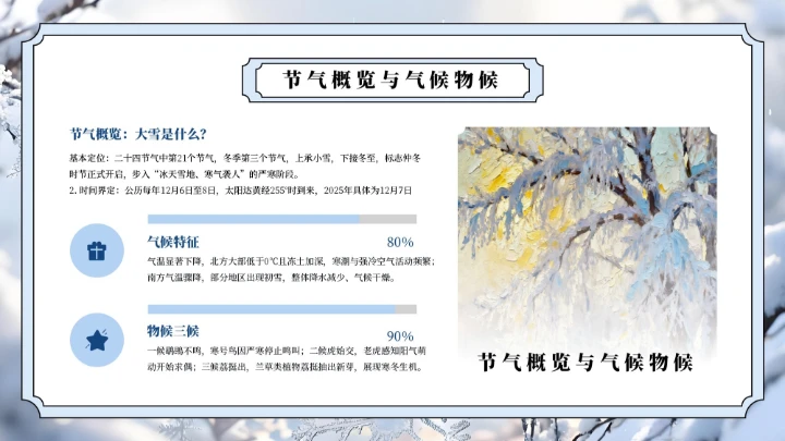 蓝色中国风大雪节气介绍通用PPT模板