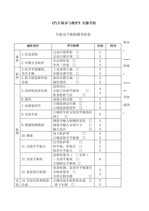 汽车保养与维护实操考核