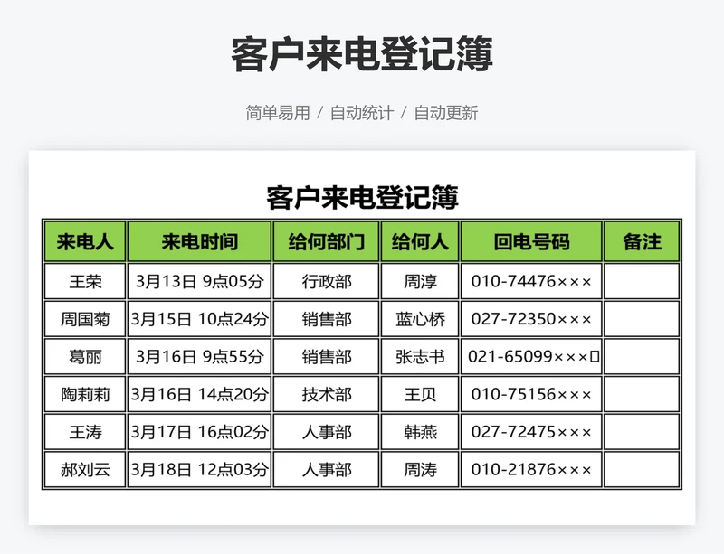 客户来电登记簿