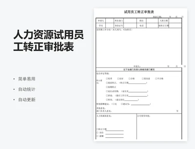 人力资源试用员工转正审批表