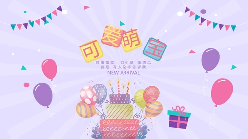 紫色生日快乐电子相册动态PPT模板