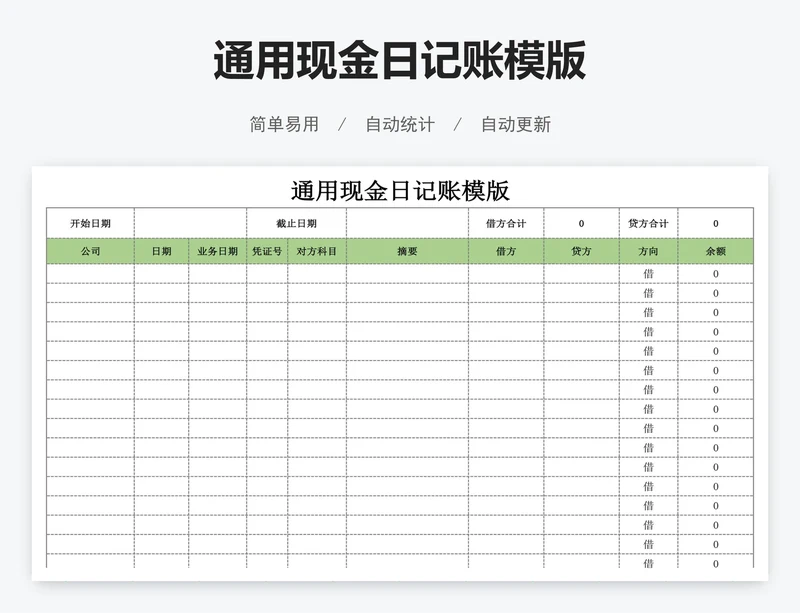 通用现金日记账模版