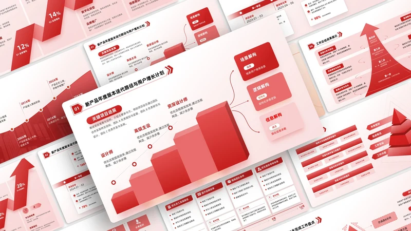 红色简约风逻辑流程PPT版式合集