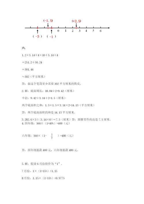 小学六年级数学期末自测题及参考答案【基础题】.docx