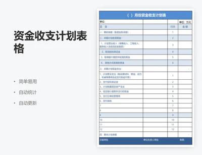 资金收支计划表格