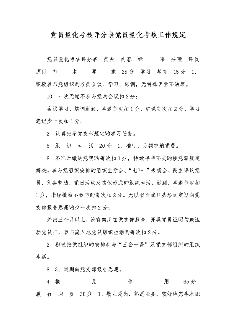 2022年党员量化考评评分表党员量化考评工作要求