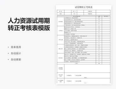 人力资源试用期转正考核表模版