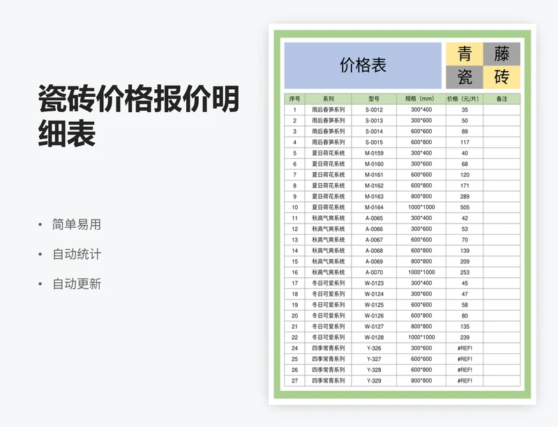 瓷砖价格报价明细表