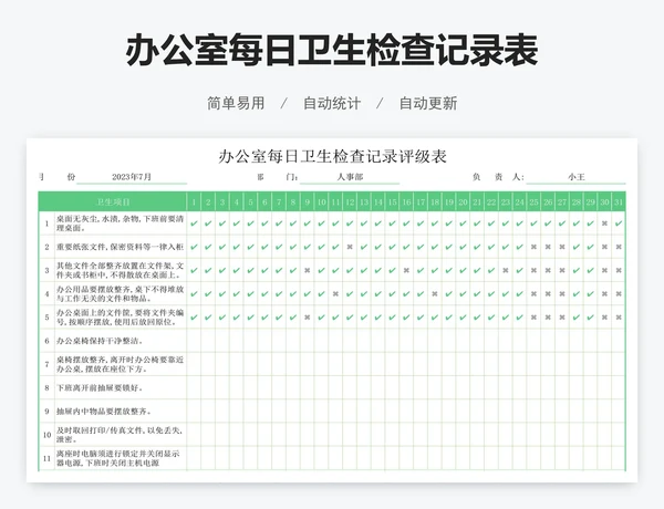 办公室每日卫生检查记录表