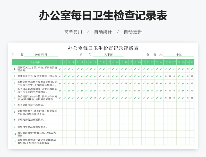 办公室每日卫生检查记录表