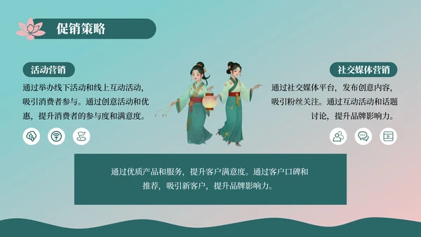 蓝绿色插画风中元节营销策划PPT