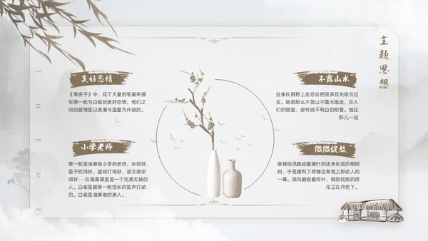 棕色水墨风中国风草房子读书分享课件PPT