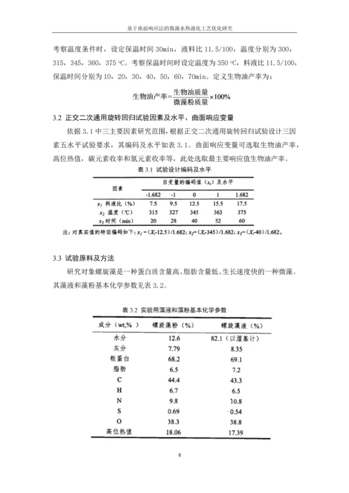 基于曲面响应法的微藻水热液化工艺优化研究--毕业设计论文.docx