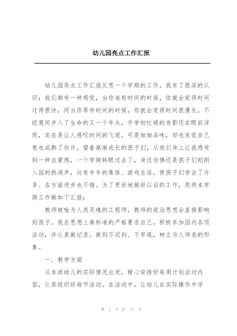 幼儿园亮点工作汇报.docx