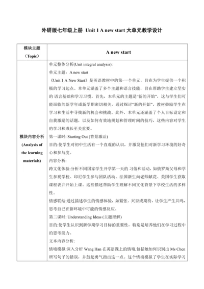 【新课标新教材】Unit 1 A new start大单元教学设计 第四课时 Presentatio