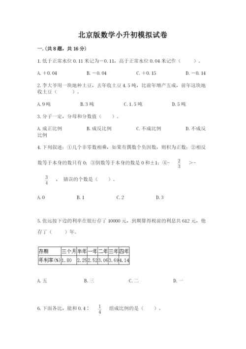 北京版数学小升初模拟试卷附参考答案【考试直接用】.docx