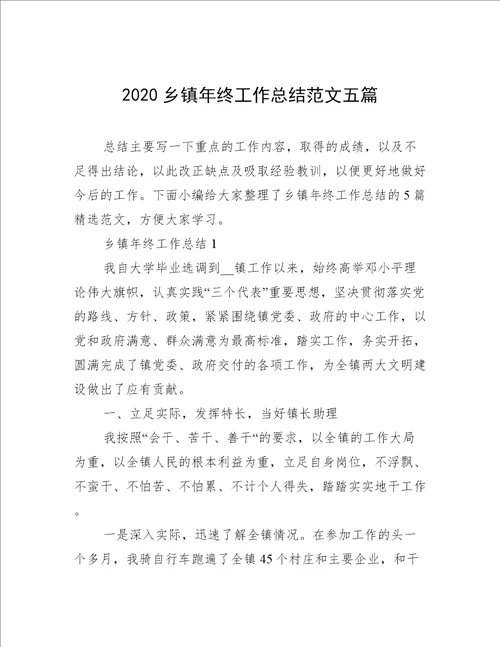 2020乡镇年终工作总结范文五篇