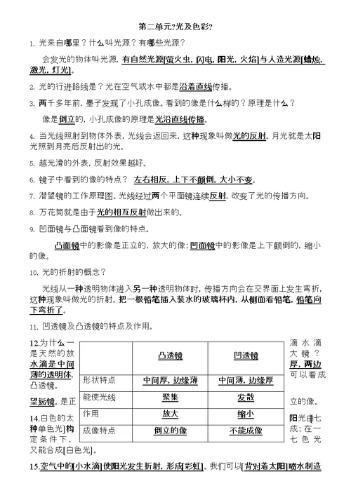 苏教版五年级科学上册复习知识点整理