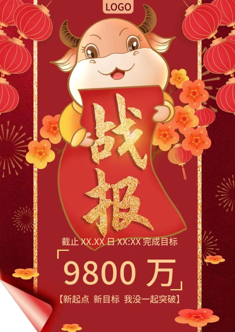 红色卡通牛企业战报word模板