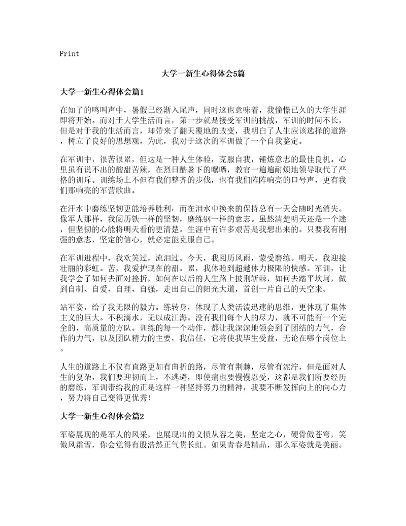 大学一新生心得体会篇