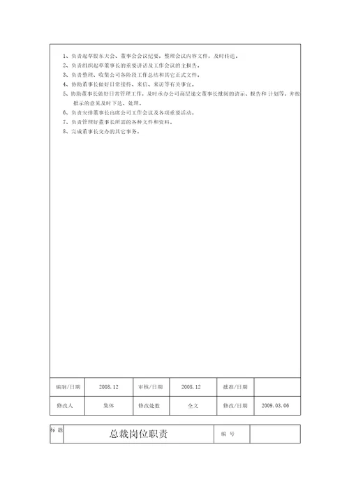 公司岗位职责说明书
