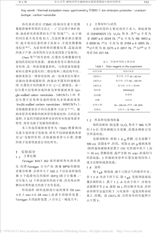 碳纳米管在铀的热电离质谱测量中的应用研究