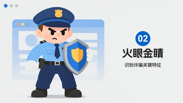 蓝色渐变卡通插画风反诈防诈主题宣传PPT模板