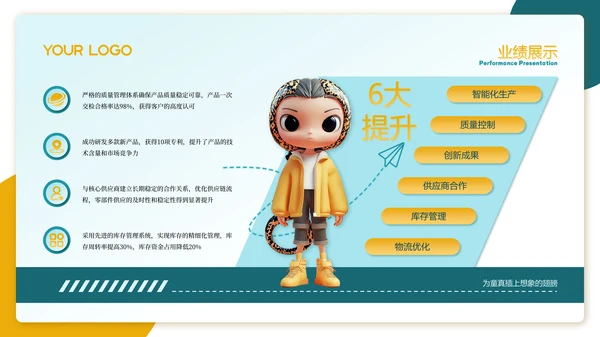 蓝橙色3D风商务总结计划PPT模板