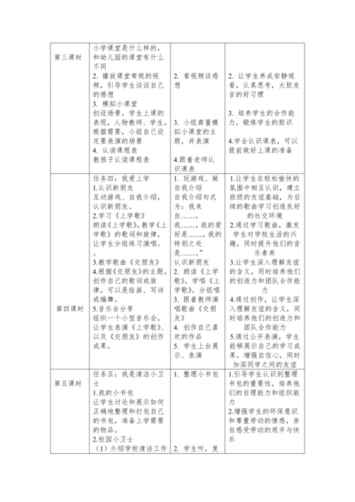小学道德与法治一年级上册（2024）1.1我是小学生啦 跨学科教案（表格式）