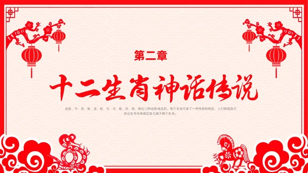 红色剪纸风十二生肖主题班会中国传统文化