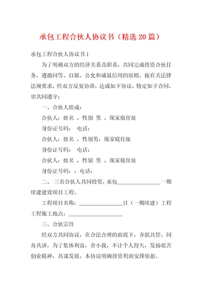 承包工程合伙人协议书精选20篇