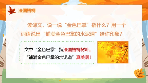 部编版三年级上册《铺满金色巴掌的水泥道》PPT模板