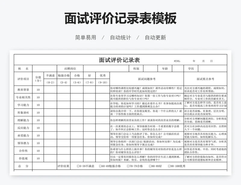 面试评价记录表模板