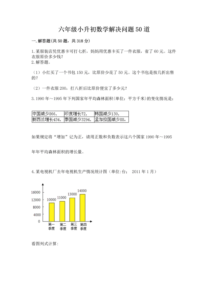 六年级小升初数学解决问题50道含答案【综合题】.docx