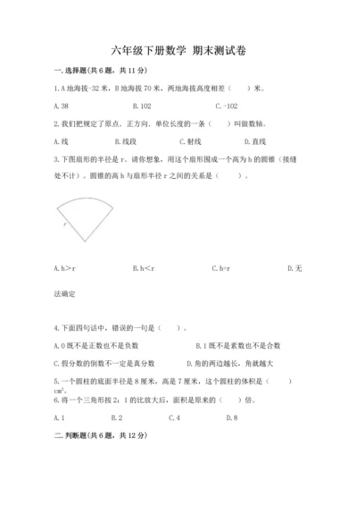 六年级下册数学 期末测试卷附答案【研优卷】.docx